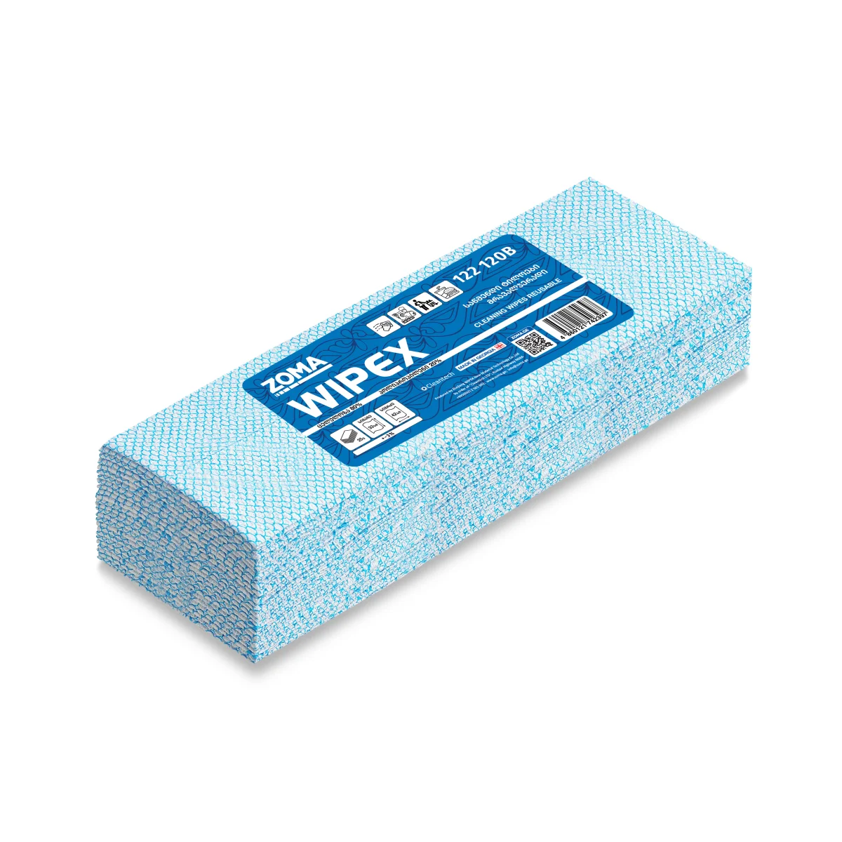 WIPEXPERT 120 Super Strong 4C Extended Use Wipes  122 120B- 33x42cm- 25pcs/bag - ლურჯი